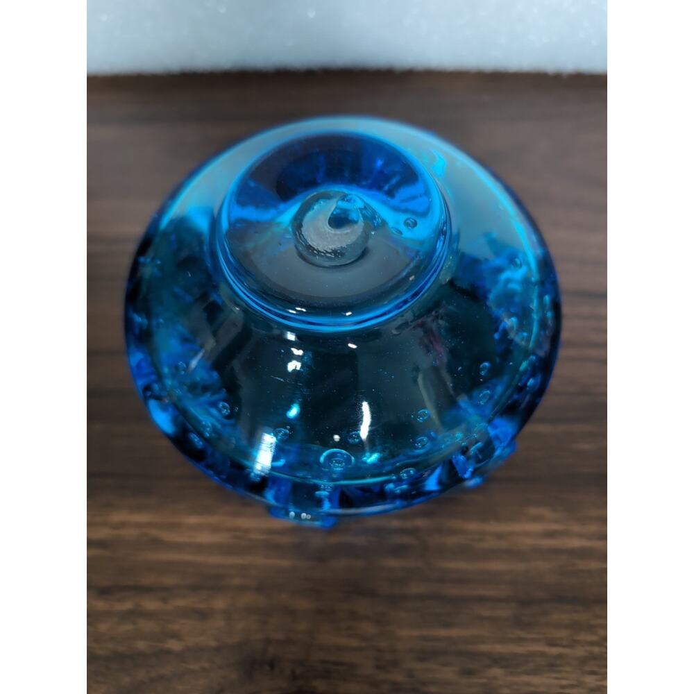 Vintage Blue Hand Blown Art Glass Bowl Murano Style Controlled Bubble MCM - Picture 3 of 5